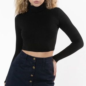 la apparel cropped cotton spandex garment dye turtleneck in black solid color